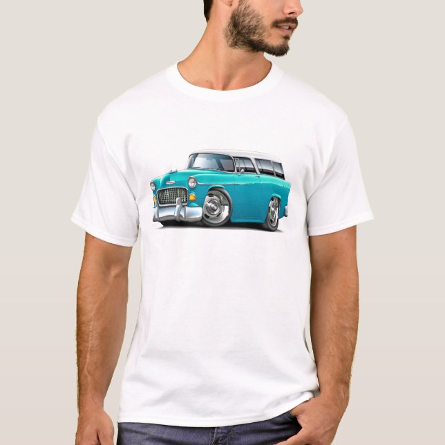 1955 Chevy Nomad Turquoise-White Car T-Shirt (Front)