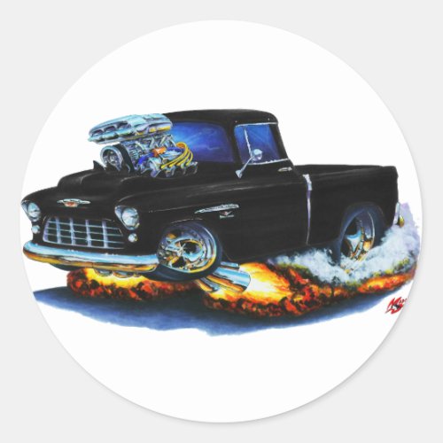 1955 Chevy Pickup Black Truck Classic Round Sticker