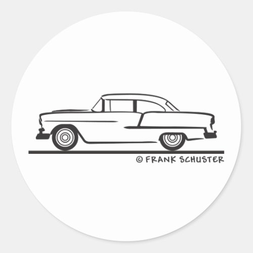 1955 Chevy Sedan  Two Door Post Classic Round Sticker