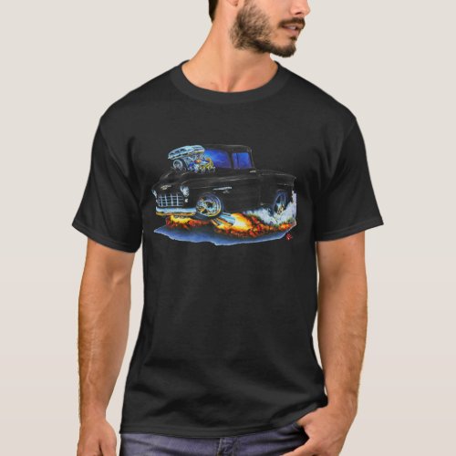 1955 Chevy Stepside Pickup Black Truck T_Shirt