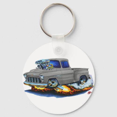 1955 Chevy Stepside Pickup Grey Truck Keychain