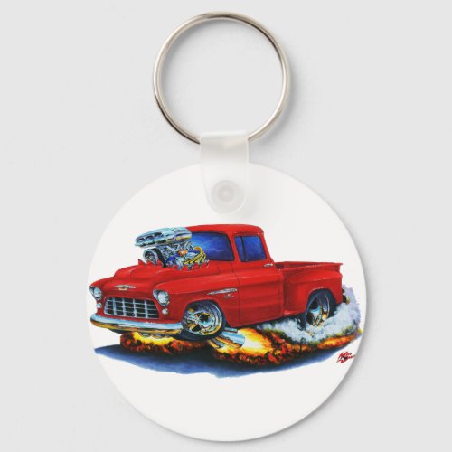1955 Chevy Stepside Pickup Red Truck Keychain