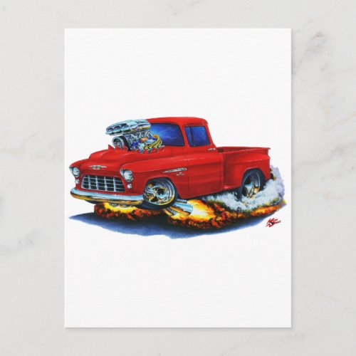 1955 Chevy Stepside Pickup Red Truck Postcard