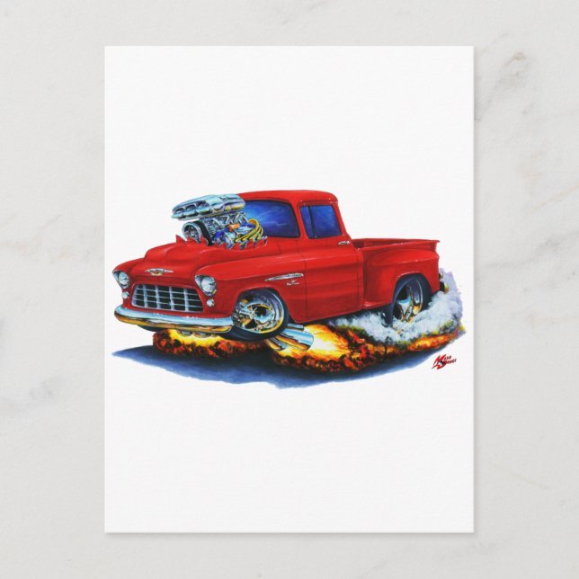 1955 Chevy Stepside Pickup Red Truck Postcard (Front)