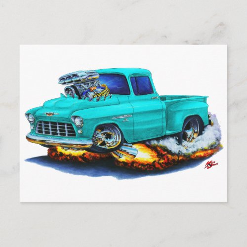 1955 Chevy Stepside Pickup Turquoise Truck Postcard