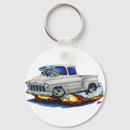 1955 Chevy Stepside Pickup White Truck Keychain