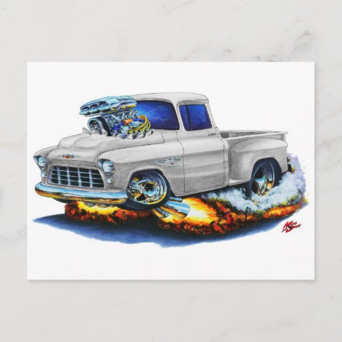 1955 Chevy Stepside Pickup White Truck Postcard