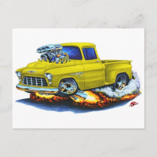 1955 Chevy Stepside Pickup Yellow Truck Postcard