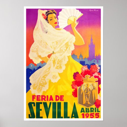1955 Feria de Sevilla vintage travel Poster
