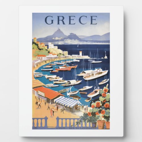 1955 Greece Athens Bay of Castella Travel Poster Plaque