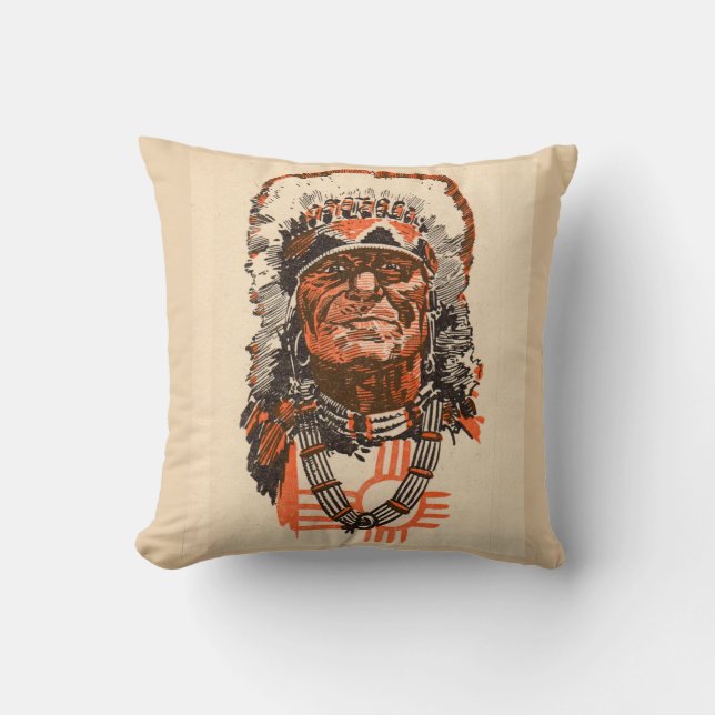 1955 Indian chief from Billy the Kid (UK) comics Throw Pillow (Front)