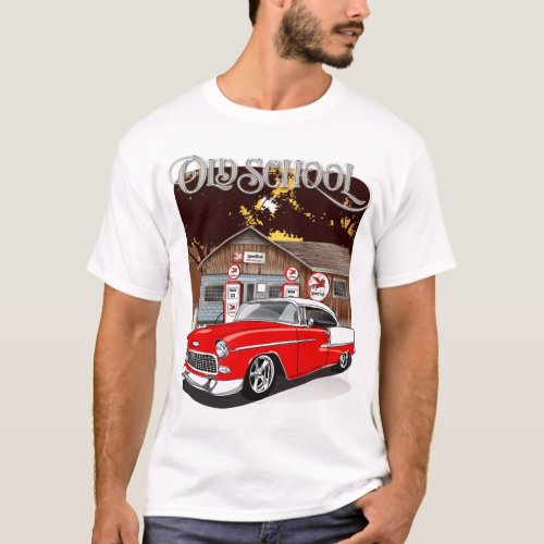 1955 Red  White Chevrolet Bel Air Old School T_Shirt