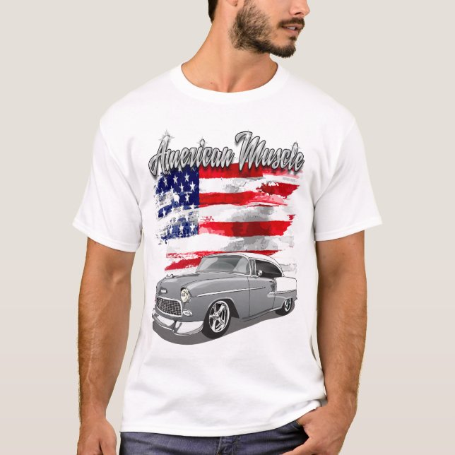 1955 Silver Gray and White Bel Air American Muscle T-Shirt (Front)