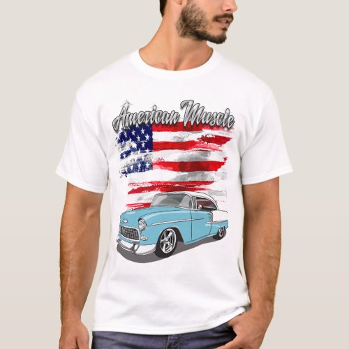 1955 Skyline Blue and White Bel Air American Muscl T_Shirt