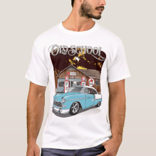 1955 Skyline Blue Chevy Bel Air Old School Printed T-Shirt