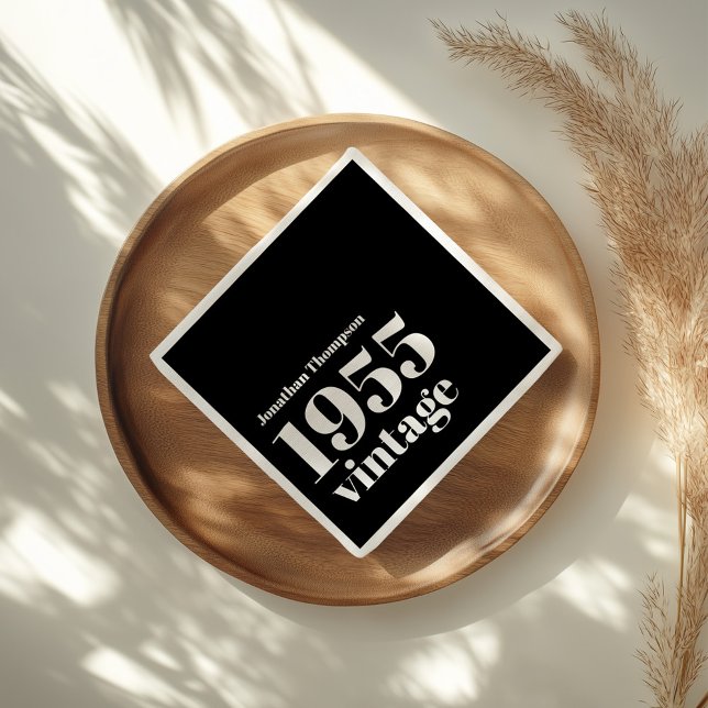 1955 Vintage Name Black 70th Birthday Party Napkins (Creator Uploaded)