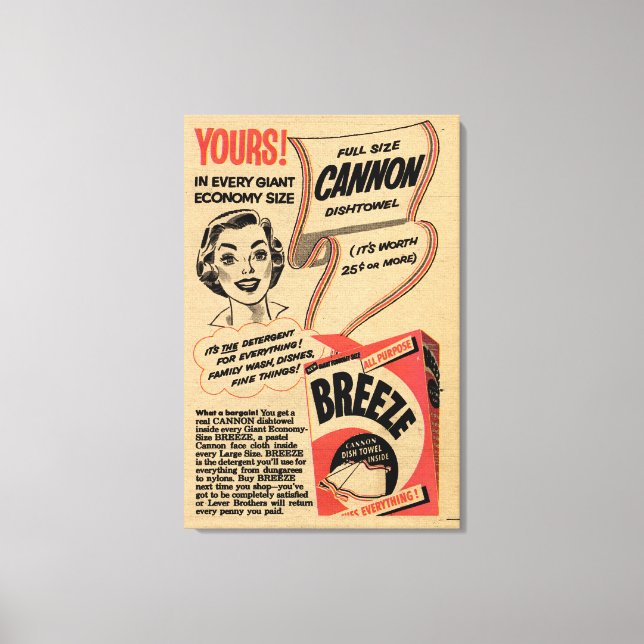 1955 Vintage Washing Powder Advert Canvas Print (Front)