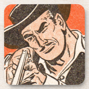 1955 Western bad guy in black hat with rifle Beverage Coaster
