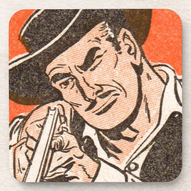 1955 Western bad guy in black hat with rifle Beverage Coaster (Front)