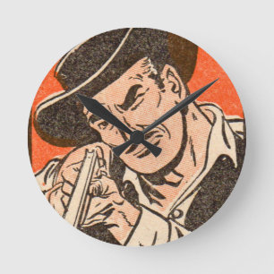 1955 Western bad guy in black hat with rifle Round Clock