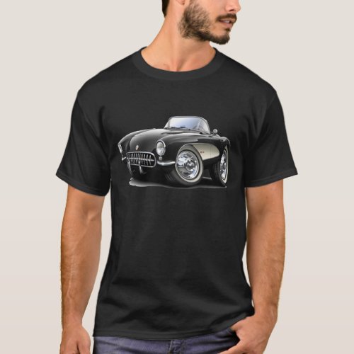 1956_57 Corvette Black Car T_Shirt