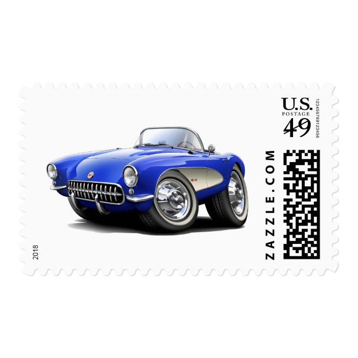 1956 57 Corvette Blue Car Stamp
