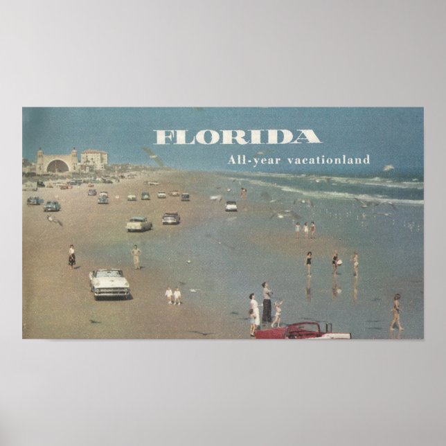 1956 Ad Florida Vacation. Daytona Beach Scene Poster (Front)