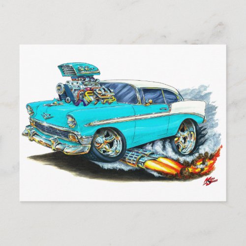 1956 Chevy 150_210 Turquoise Car Postcard