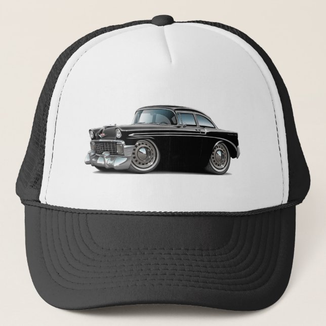 1956 Chevy Belair Black Car Trucker Hat (Front)