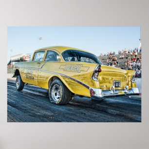 1956 chevy belair gasser at the drag strip poster