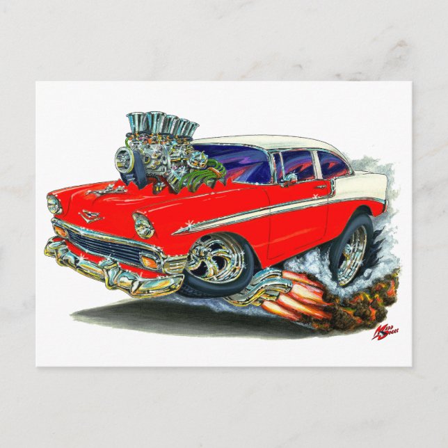1956 Chevy Belair Red Car Postcard (Front)