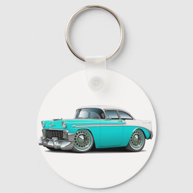1956 Chevy Belair Turquoise-White Car Keychain (Front)