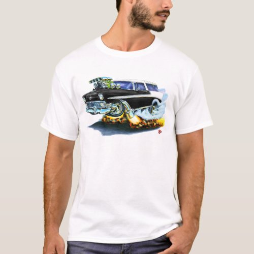 1956 Chevy Nomad Black Car T_Shirt