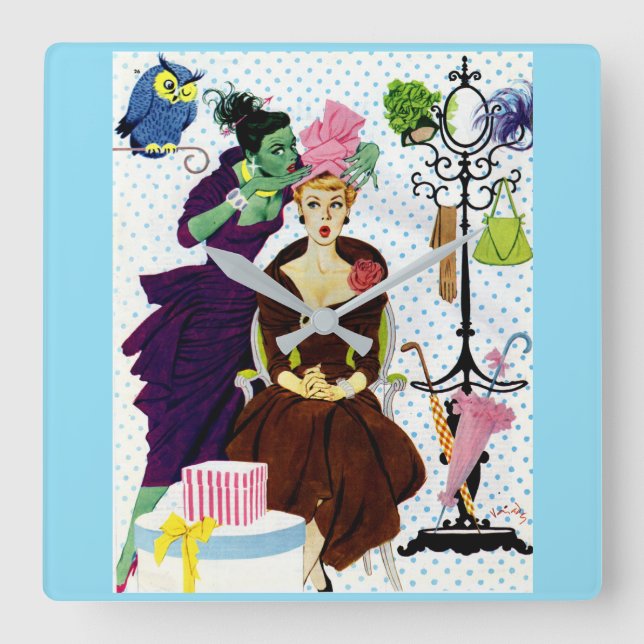 1956 Jealousy whispers into Gloria's ear Square Wall Clock (Front)