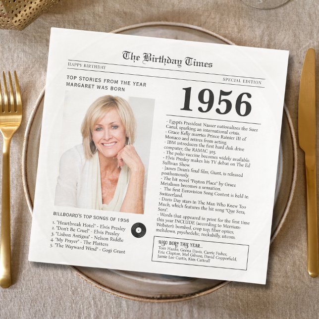 1956 Newspaper Birthday Paper Napkin (Creator Uploaded)