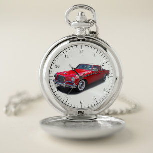 1956 red classic car pocket watch