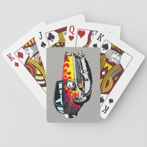 1956 Shoebox Playing Cards  in Black with Flames