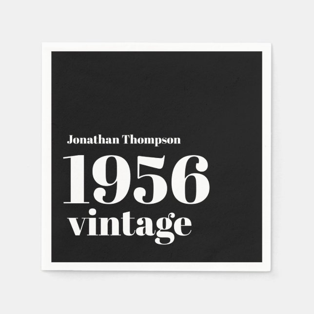 1956 Vintage Name Black 70th Birthday Party Napkins (Front)
