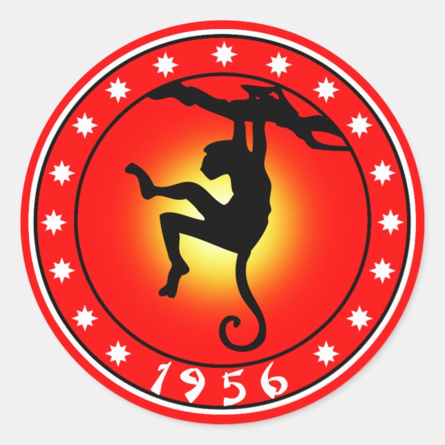 1956 Year of the Monkey Classic Round Sticker (Front)