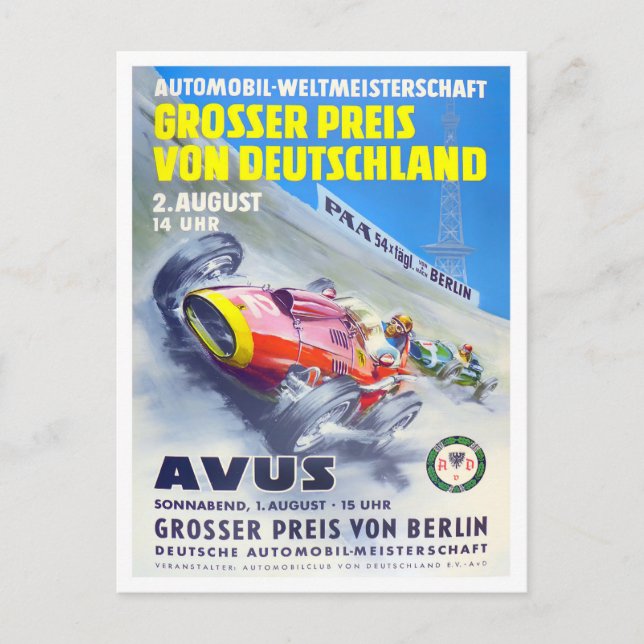 1957 Avus Grand Prix vintage racing Postcard (Front)