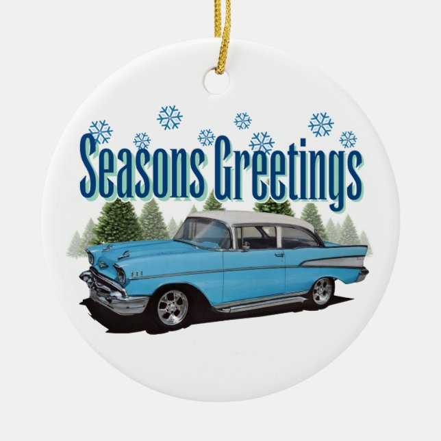 1957 Bel Air Season's Greetings Ceramic Ornament (Front)