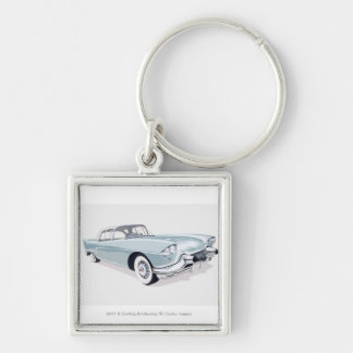 1957 Cadillac with silhouette of driver inside Keychain