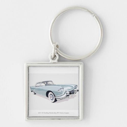 1957 Cadillac with silhouette of driver inside Keychain