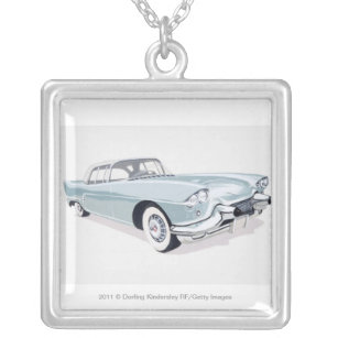 1957 Cadillac with silhouette of driver inside Silver Plated Necklace