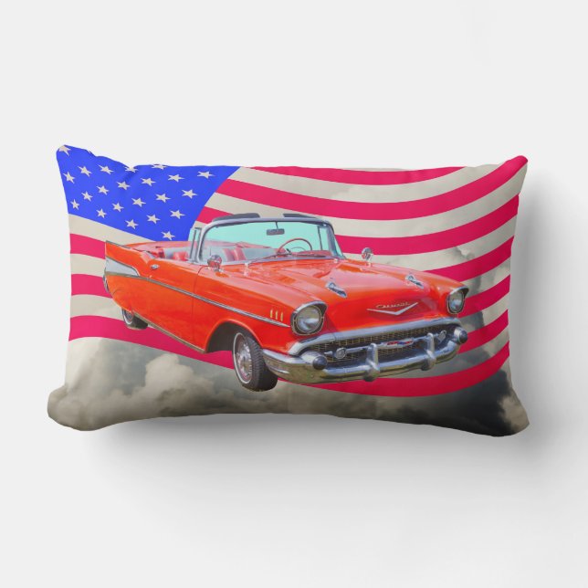 1957 Chevrolet Bel Air And US Flag Lumbar Pillow (Front)