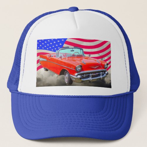 1957 Chevrolet Bel Air And US Flag Trucker Hat