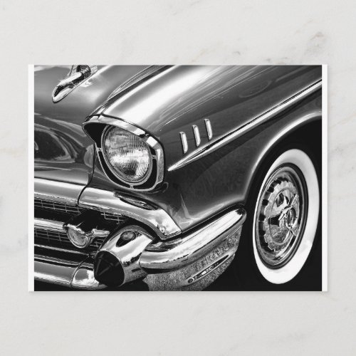 1957 Chevrolet Bel Air Black  White Postcard