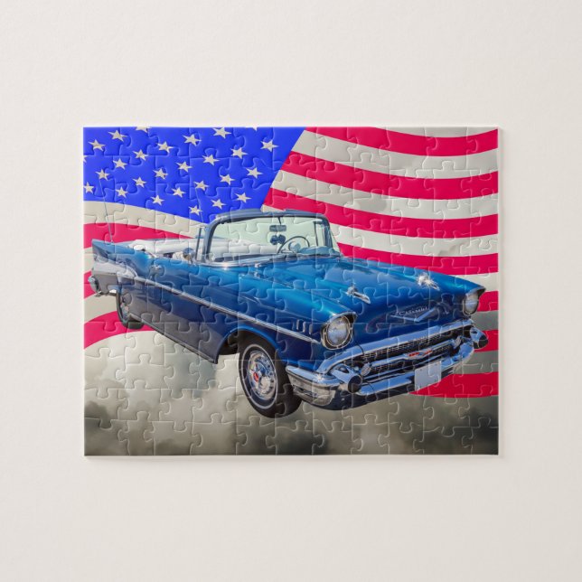 1957 Chevrolet Bel Air with American Flag Jigsaw Puzzle (Horizontal)