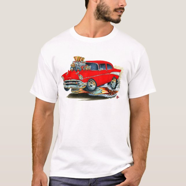 1957 Chevy 150-210 Red Car T-Shirt (Front)