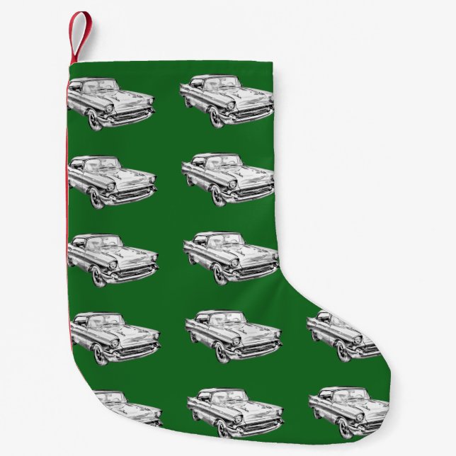 1957 Chevy Bel Air Classic Car Illustration Small Christmas Stocking (Front)